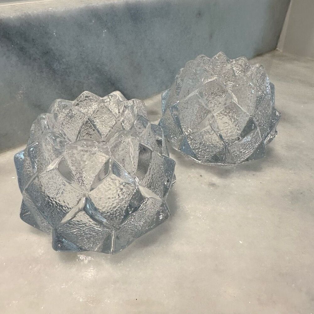 Vintage Orrefors Sweden Crystal Artichoke Nimbus Votive Candle Holders Set of 2